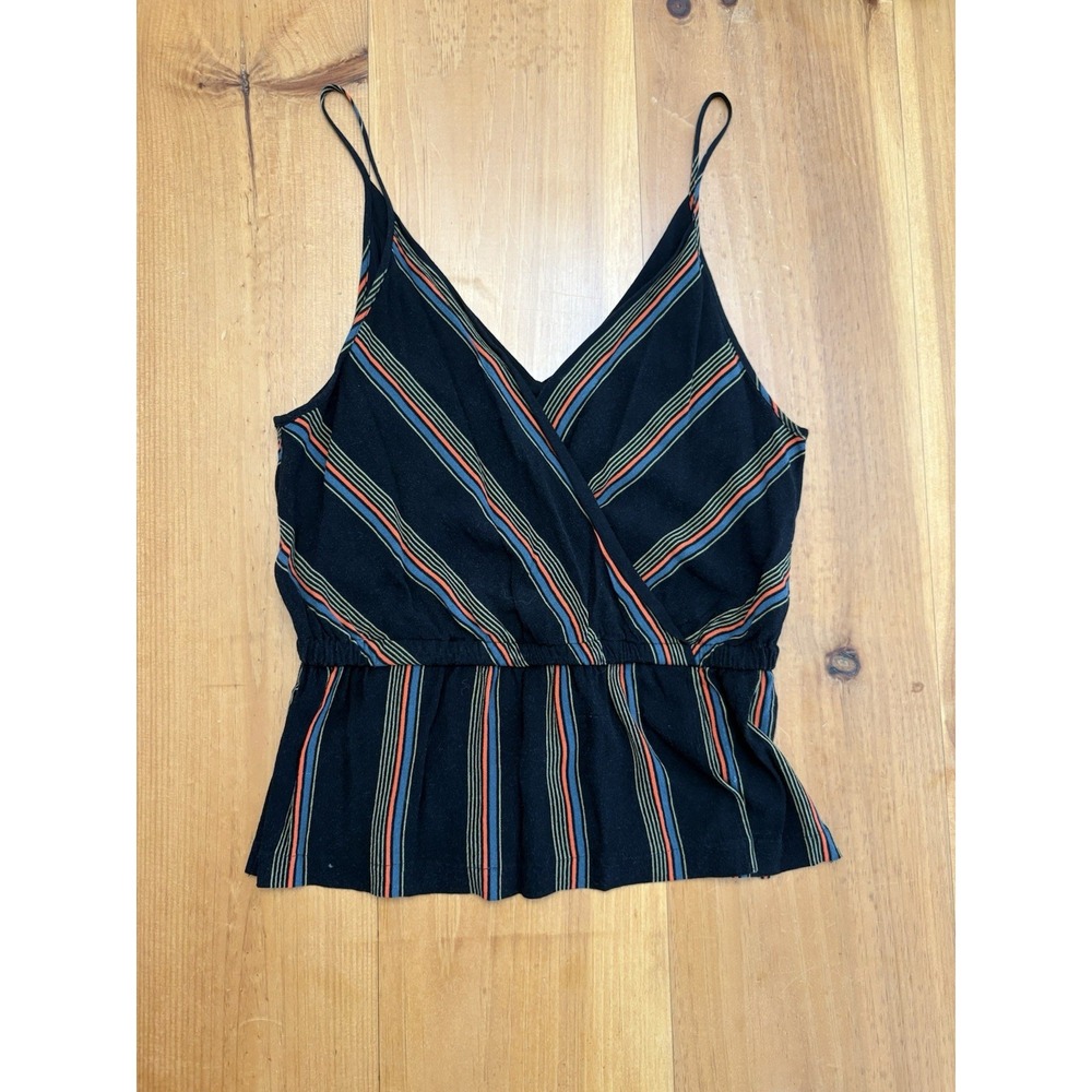 Free People Striped Cami Tank Top Womens Small Black Boho V Neck